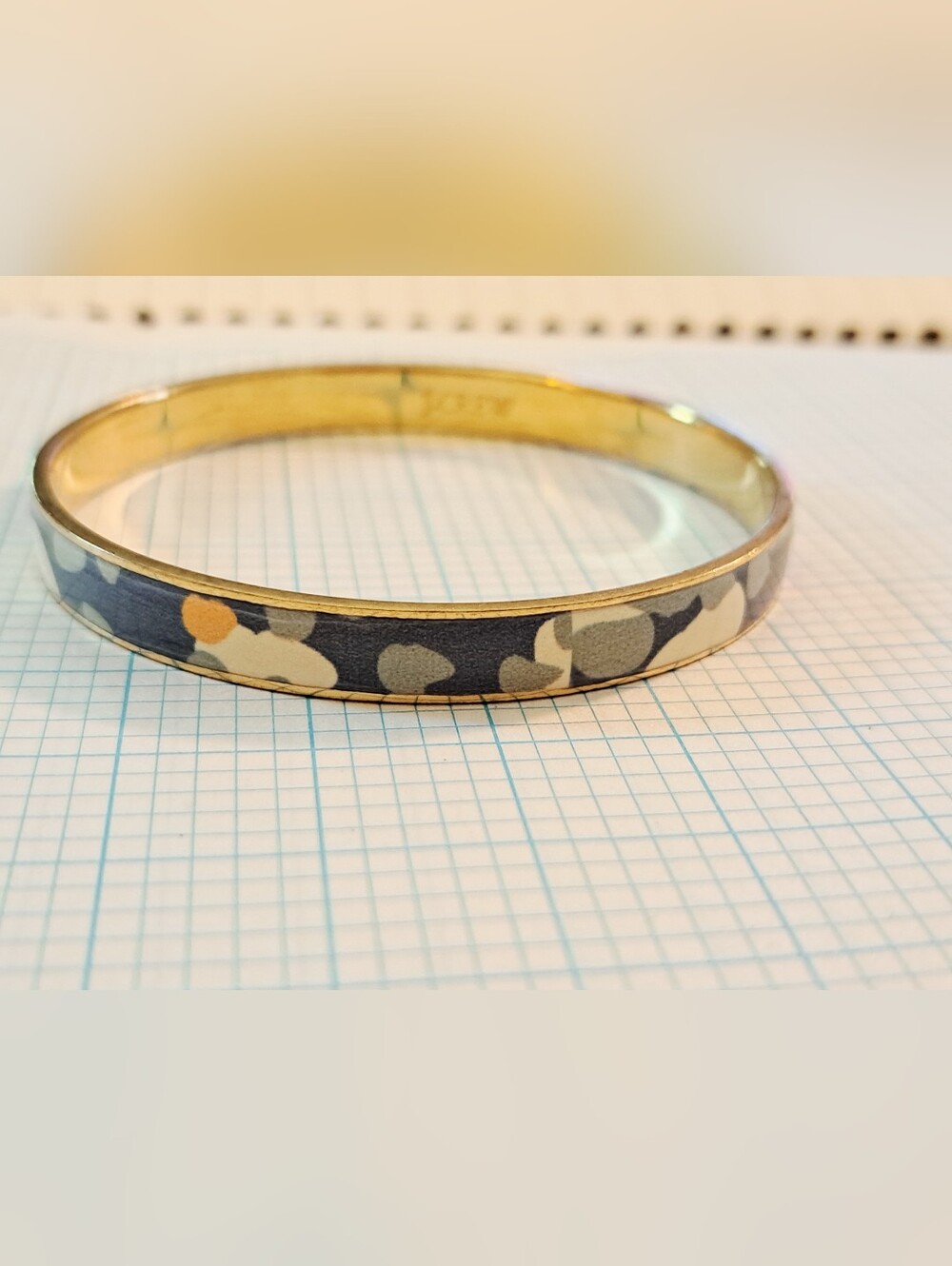 J. Crew Gold-Tone Bangle with Peach, Cream and Gray Camo Print